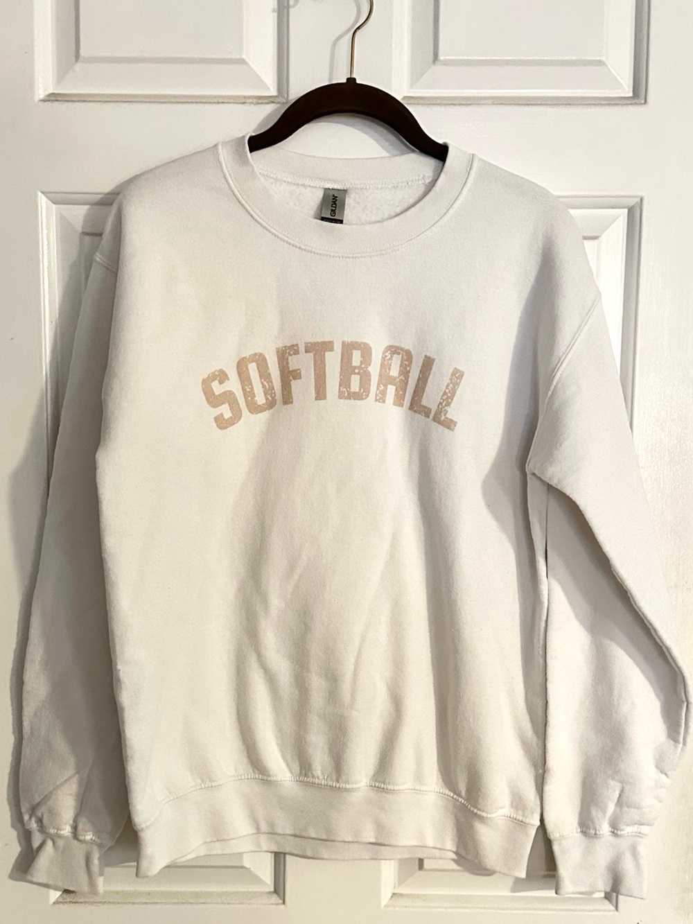 White "Softball" Crewneck Sweatshirt - Casual Women's Pullover